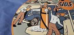 Vintage Gulf Gasoline Porcelain Sign Gas Metal Service Station Pump Plate Ad