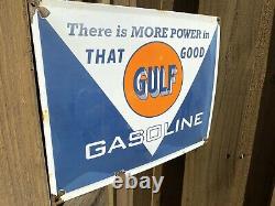 Vintage Gulf Gasoline Porcelain Sign USA Gas Oil Service Station Power Pump 17