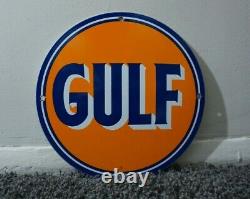 Vintage Gulf Porcelain Sign Gas Motor Service Station Pump Plate Oil Rare Ad