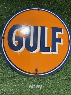 Vintage Gulf Porcelain Sign Gas Pump Plate Service Station Oil Collectable 12