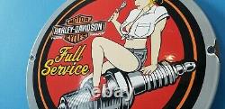 Vintage Harley Davidson Motorcycle Porcelain Service Station Spark Gas Pump Sign