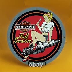 Vintage Harley Service Gasoline Porcelain Motor Oil Gas Station Pump Plate Sign