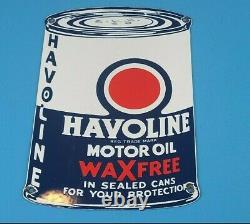 Vintage Havoline Gasoline Porcelain Gas Auto Oil Quart Can Service Station Sign