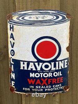 Vintage Havoline Porcelain Sign Motor Oil Wax-free Service Station Lube Gas Can