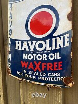 Vintage Havoline Porcelain Sign Motor Oil Wax-free Service Station Lube Gas Can