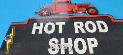 Vintage Hot Rod Shop Automobile Porcelain Gas Service Station Old Car Pump Sign