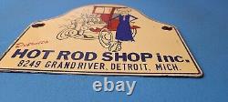 Vintage Hot Rod Shop Porcelain Gas Automobile Service Station Detroit Pump Sign