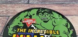 Vintage Hulk Porcelain Conoco Gasoline Service Station Superhero Gas Pump Sign
