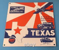 Vintage Humble Gasoline Porcelain Gas Oil Texas Service Station Pump Plate Sign