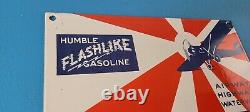 Vintage Humble Gasoline Porcelain Gas Oil Texas Service Station Pump Plate Sign