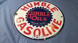 Vintage Humble Gasoline Porcelain Gas Service Station Pump Plate Ad Sign