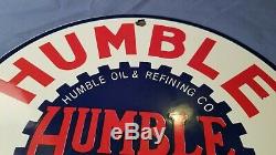 Vintage Humble Gasoline Porcelain Gas Service Station Pump Plate Ad Sign
