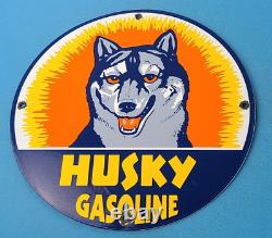 Vintage Husky Gasoline Porcelain Gas Motor Oil Service Station Dog Pump Sign