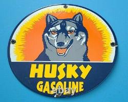 Vintage Husky Gasoline Porcelain Gas Oil Service Station Pump Plate Sign