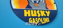 Vintage Husky Gasoline Porcelain Gas Oil Service Station Pump Plate Sign