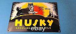 Vintage Husky Gasoline Porcelain Gas Service Station Pump Plate Convex Sign