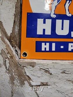 Vintage Husky Porcelain Sign Hi-power Motor Oil Gas Station Service Garage Lube