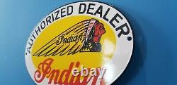Vintage Indian Motorcycle Porcelain Gas Service Station Chief Dealer Pump Sign