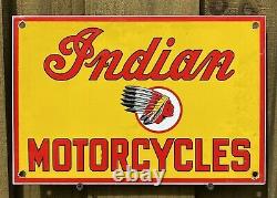 Vintage Indian Motorcycle Porcelain Metal Sign USA Oil Gas Station Service Lube