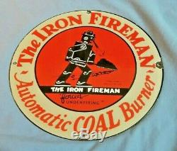Vintage Iron Fireman Gas Oil Coal Burner Porcelain Service Station Pump Sign