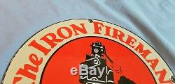 Vintage Iron Fireman Gas Oil Coal Burner Porcelain Service Station Pump Sign