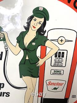 Vintage Joes Sinclair Pinup Gasoline Oil Pump Service Station Porcelain Gas Sign