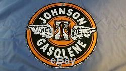 Vintage Johnson Gasoline Porcelain Sign Gas Service Station Pump Plate Ad