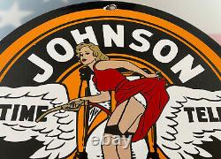 Vintage Johnson Gasoline Porcelain Sign Gas Station Pump Plate Motor Oil Service