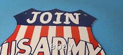 Vintage Join Us Army Porcelain American Military Gas Service Station Pump Sign
