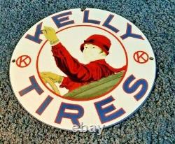 Vintage Kelly Tires Porcelain Service Station Auto Gas Dealer Pump Sign