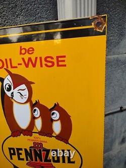 Vintage Large Pennzoil Be Oil Wise Gas Oil Service Station Porcelain Sign