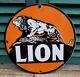 Vintage Lion Gasoline Porcelain Metal Gas Oil Service Station Pump Plate Ad Sign