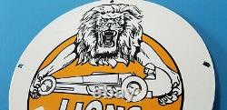 Vintage Lions Drag Race Porcelain California Hot Rod Service Station Gas Sign