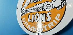 Vintage Lions Drag Race Porcelain California Hot Rod Service Station Gas Sign