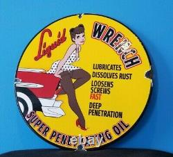Vintage Liquid Wrench Porcelain Gas Oil Penetrating Lube Service Station Sign