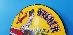 Vintage Liquid Wrench Porcelain Gas Oil Penetrating Lube Service Station Sign