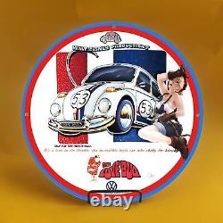 Vintage Love Bug W Gasoline Porcelain Gas Service Station Auto Pump Plate Sign