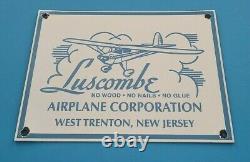 Vintage Luscombe Porcelain Gas Aviation Airplane Service Station Pump Plate Sign