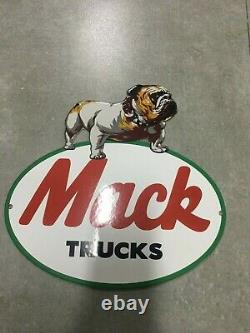 Vintage Mack Trucks Porcelain Sign Bull Dog Trucker Gas Station Oil Service