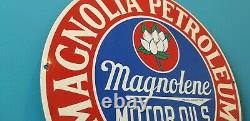 Vintage Magnolia Gasoline Porcelain Gas Service Station Pump Plate Ad Sign