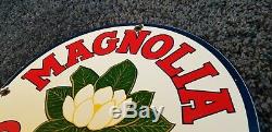 Vintage Magnolia Gasoline Porcelain Gas Service Station Pump Plate Ad Sign