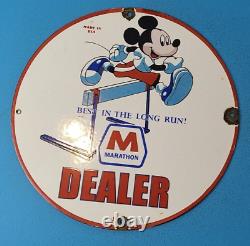 Vintage Marathon Gasoline Porcelain Mickey Mouse Gas Service Station Pump Sign