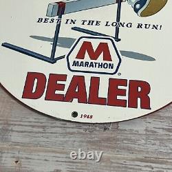 Vintage Marathon Oil Gasoline Porcelain Sign Gas Pump Service Petrol Station