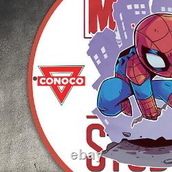 Vintage Marvel Comics Porcelain Conoco Gasoline Service Station Spiderman Sign
