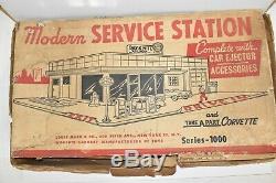 Vintage Marx Modern Service Center Gas Station Tin Litho & Accessories Box