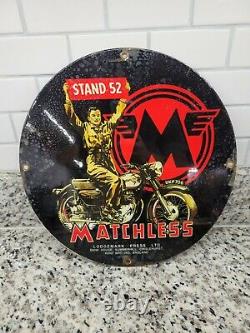 Vintage Matchless Porcelain Sign Motorcycle Stand 52 Uk Oil Gas Station Service