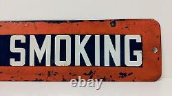 Vintage Metal No Smoking Sign Gas Service Station Advertising Blue & White