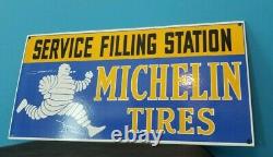 Vintage Michelin Tires Porcelain Gas Bibendum Service Auto Filling Station Sign