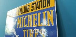 Vintage Michelin Tires Porcelain Gas Bibendum Service Auto Filling Station Sign