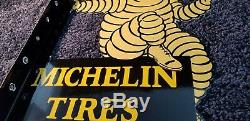 Vintage Michelin Tires Porcelain Gas Double Sided Service Station Flange Sign